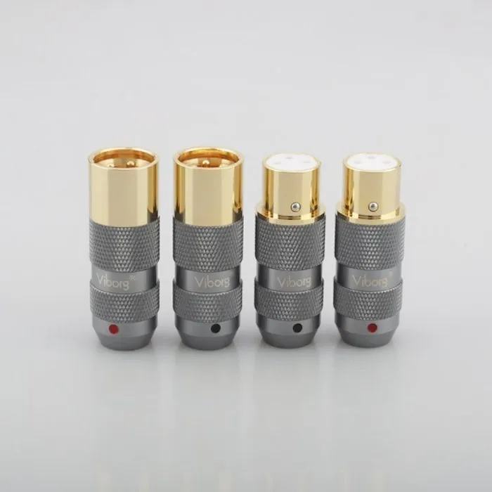 V14a. Viborg XM-202G/XF-202G Gold Plated 3 Way XLR Plugs (Set of 4)